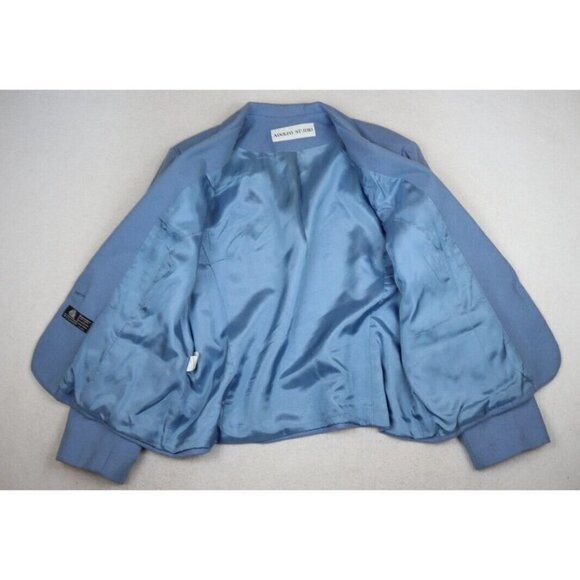 ADOLFO STUDIO - WOMEN'S BLUE ONE-BUTTON 100% WOOL BLAZER JACKET - SIZE 14P - Picture 5 of 15